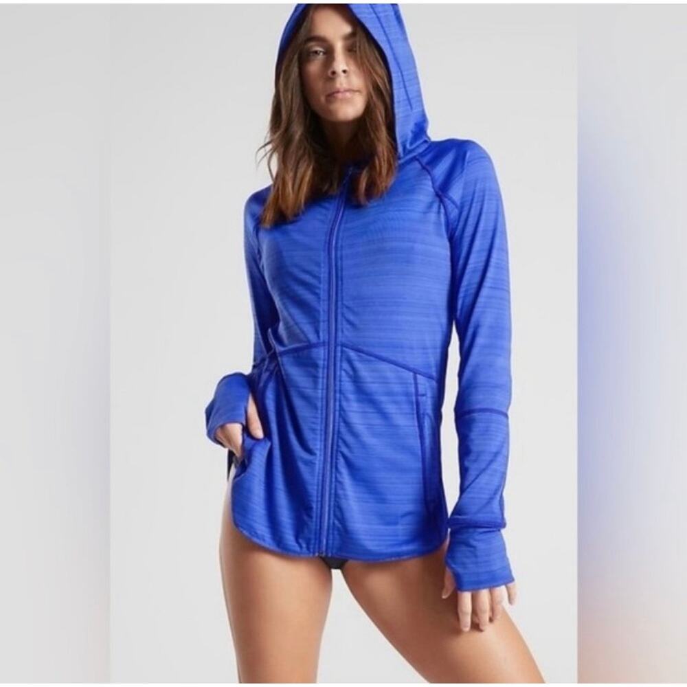 Athleta Full Zip Jacket Baja UPF NEW Blue XXS Sun Protection Resort Travel Hood